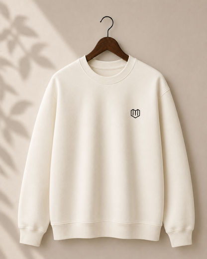 Cream Cotton Men Sweat Shirts Full Sleeve