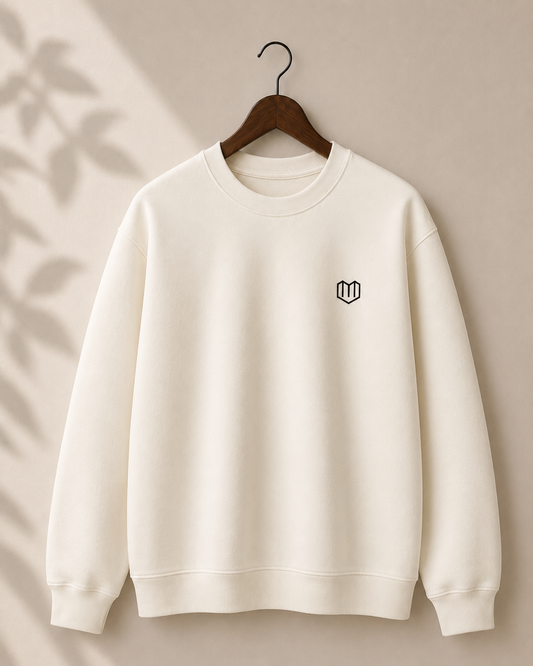 Cream Cotton Men Sweat Shirts Full Sleeve
