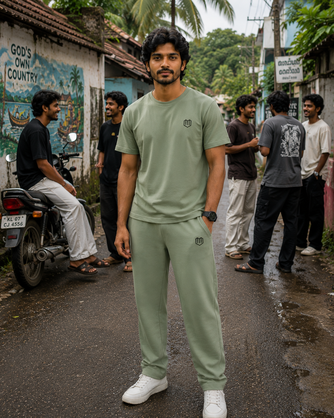 Olive Green Cotton Half Sleeve Tshirts for Men