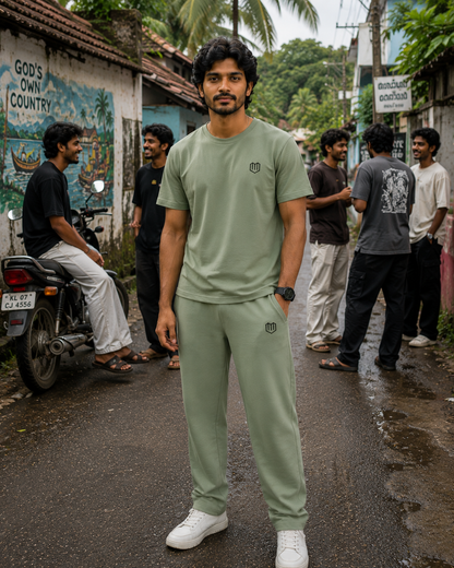 Olive Green Cotton Half Sleeve Tshirts for Men