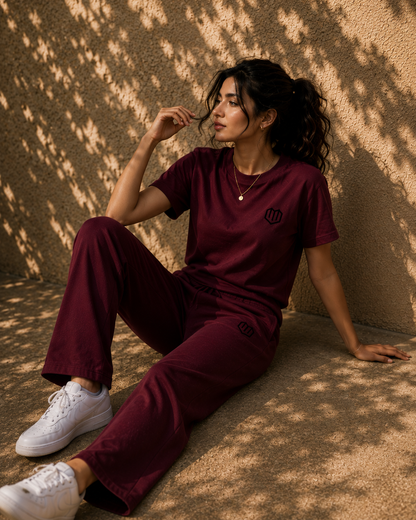 Maroon Cotton Half Sleeve Tshirts for Women
