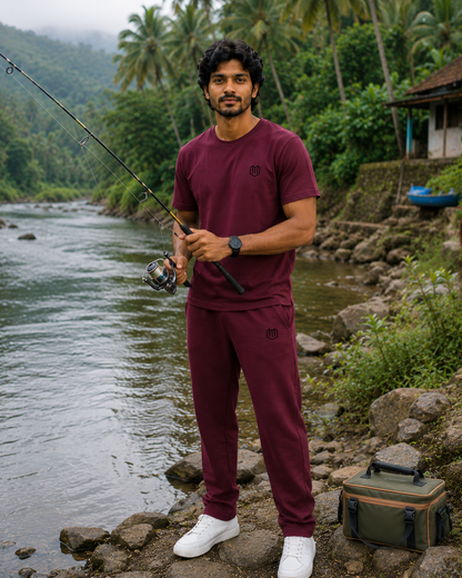 Maroon Cotton Half Sleeve Tshirts for Men