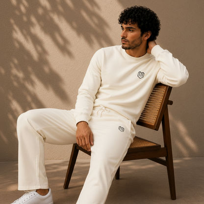 Cream Cotton Men Sweat Shirts Full Sleeve