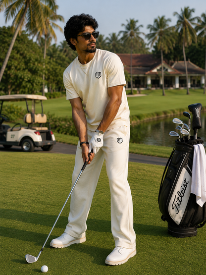 Cream Cotton Half Sleeve Tshirts for Men
