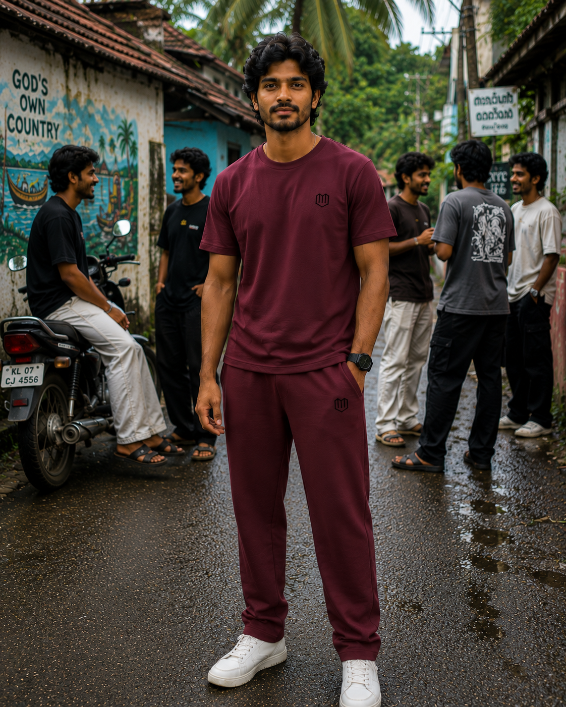 Maroon Cotton Half Sleeve Tshirts for Men