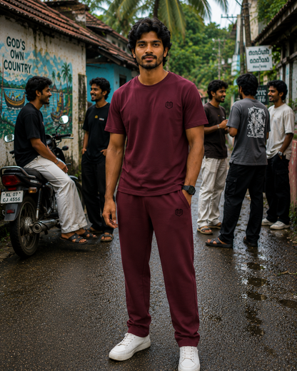 Maroon Cotton Half Sleeve Tshirts for Men