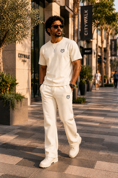 Cream Cotton Half Sleeve Tshirts for Men