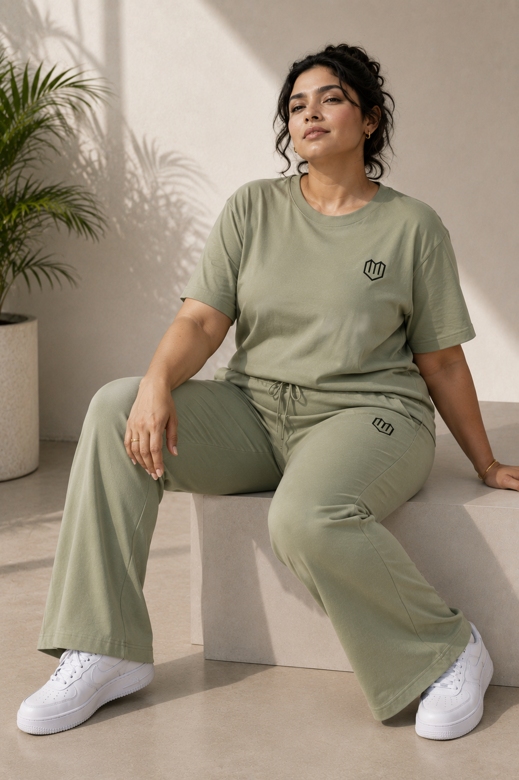 Olive Green Cotton Half Sleeve Tshirts for Women