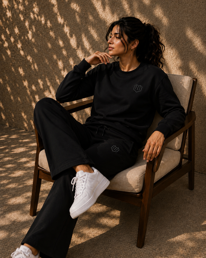 Black Cotton Women Sweat Shirts Full Sleeve