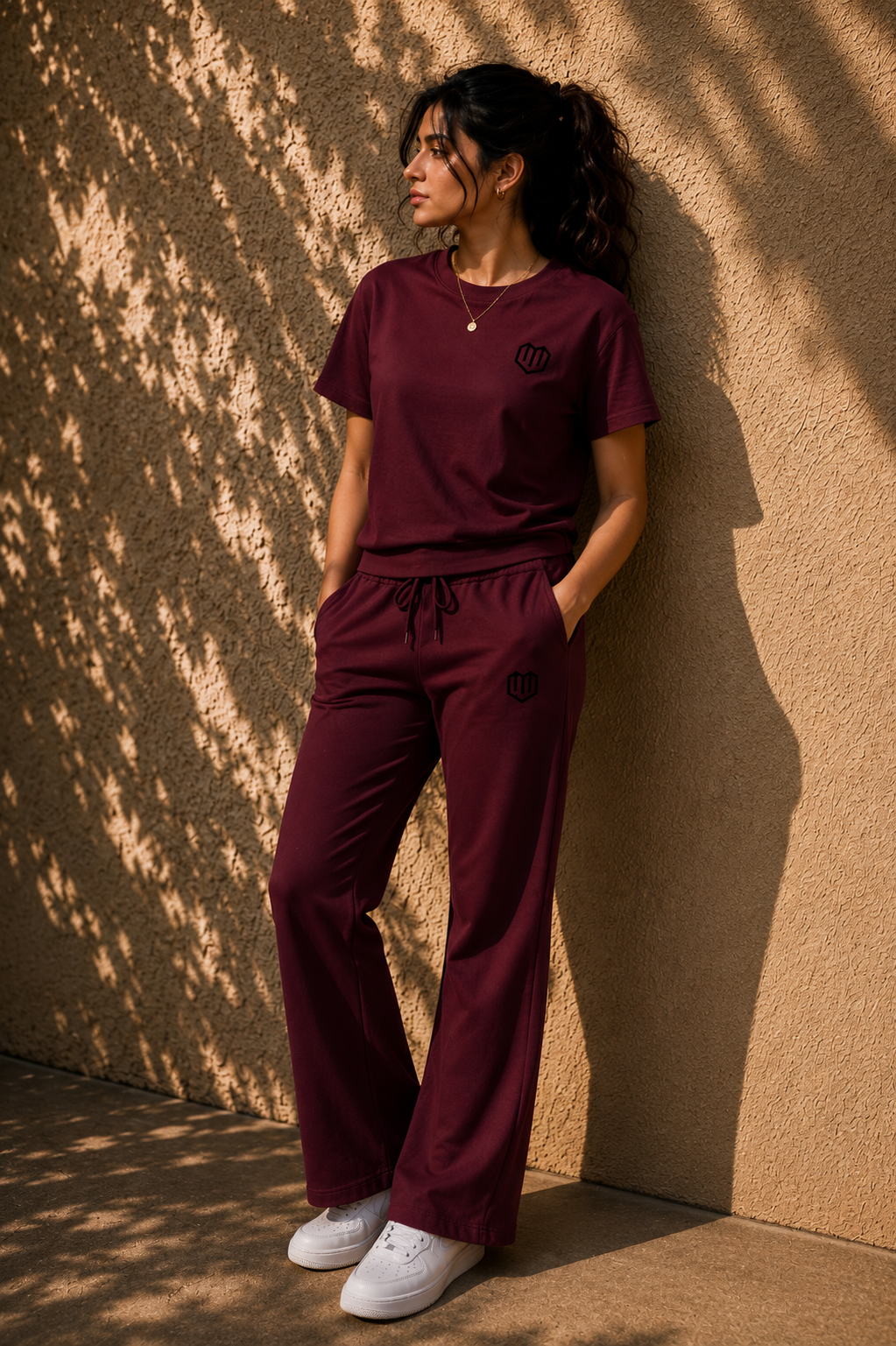 Maroon Cotton Half Sleeve Tshirts for Women
